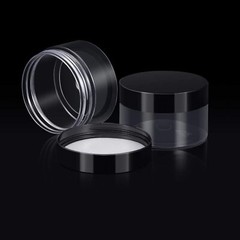 SATINIOR 24 Pieces Empty Clear Plastic Jars with Lids Round 1 OZ, Black Lid