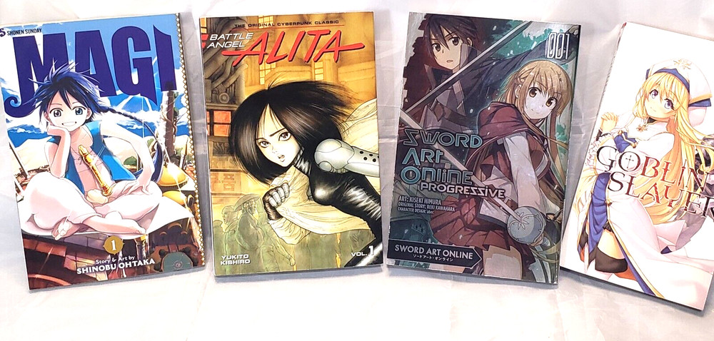 LOT of 4 Random Manga Book Lot – Goblin Slayer, Magi, Battle Angel , Sword Art..