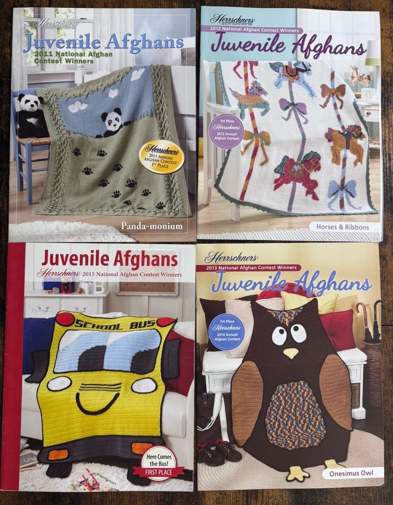 Herrschners Kids Juvenile Afghans Pattern Book Set of 4 Craft Hobby Book Lot