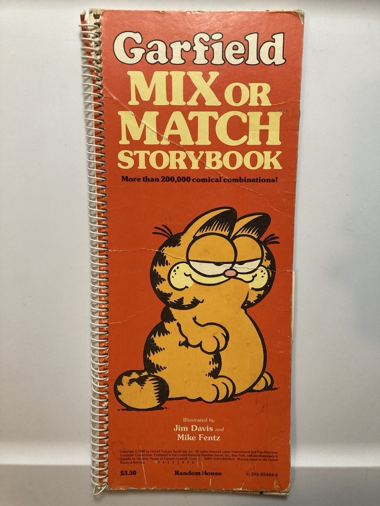 1982 Garfield Mix or Match Storybook, Long Spiral Bound Flip Book 200,000 Combos