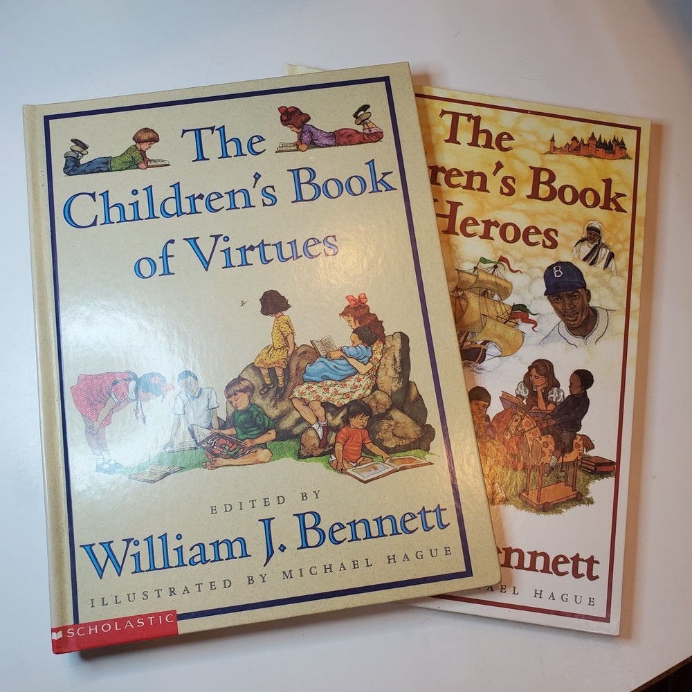 2 Children’s Book of Virtues + Heroes Lot William J. Bennett 1995 HC Stories