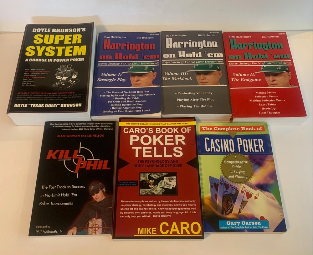 Lot of (7) Paperback Poker Books – Doyle Brunson, Dan Harrington, Mike Caro, Etc