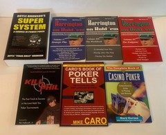 Lot of (7) Paperback Poker Books – Doyle Brunson, Dan Harrington, Mike Caro, Etc
