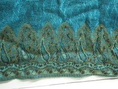 Unbranded Used Teal Tapestry Scarf With Fringe Details Blue Gold Rich Colorful