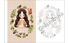 Little Forest Girl’s Coloring Postcard Book /Japanese Anime Illustrations Art