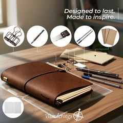 WANDERINGS A5 Travelers Notebook Bundle – 6″ x 8.5″ (15 x 22cm) – Genuine Lea…