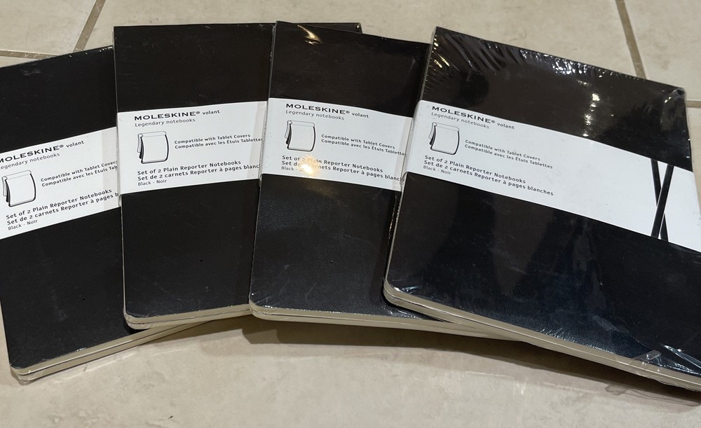 Qty 8 New Moleskine Volant Plain Reporter Notebooks Black 7×9″ Acid Free