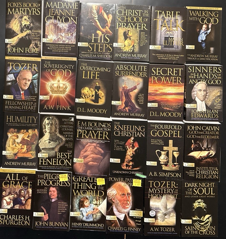 24 Christian Classic Book Lot: 18 CLEAN/UNMARKED/6 Bonus Tozer, Murray 6 w/ CDs