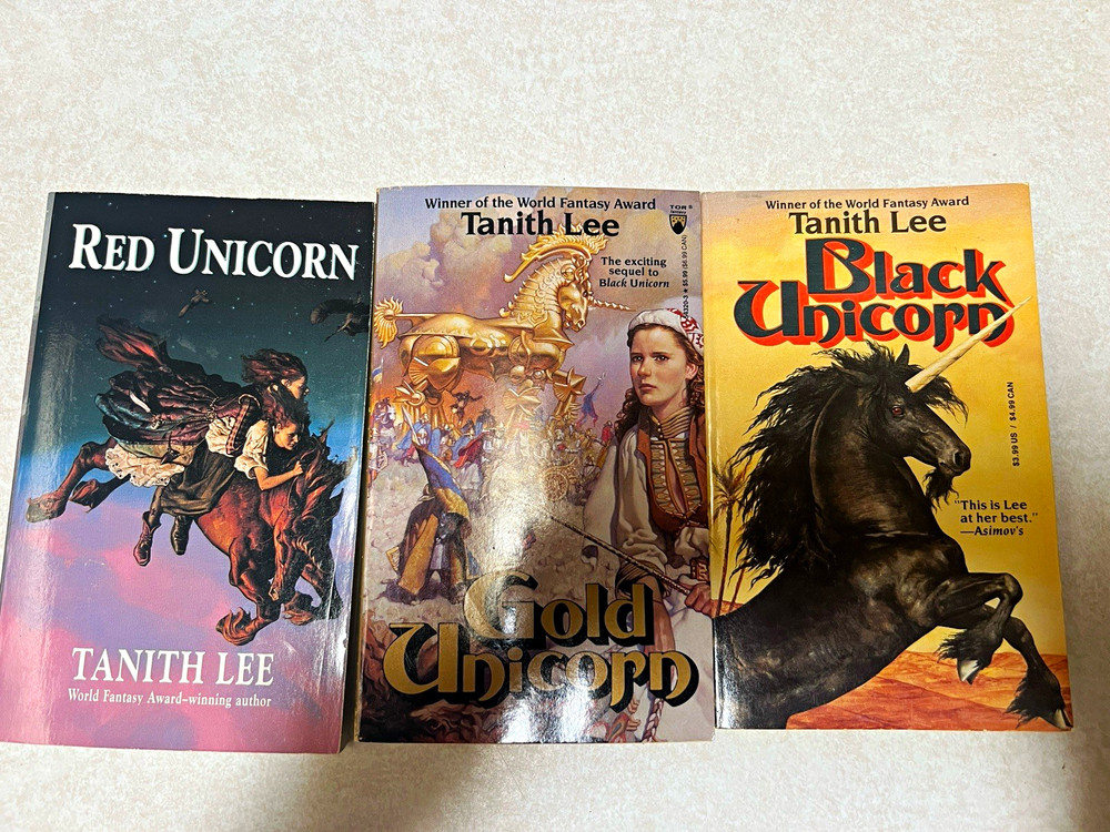 Tanith Lee Unicorn Series Paperbacks: Black, Gold & Red Unicorn