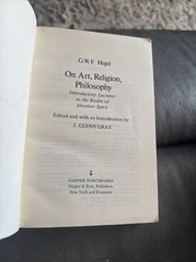 On Art, Religion, Philosophy by G.W.F. Hegel 1970 Mass Market Paperback Classic