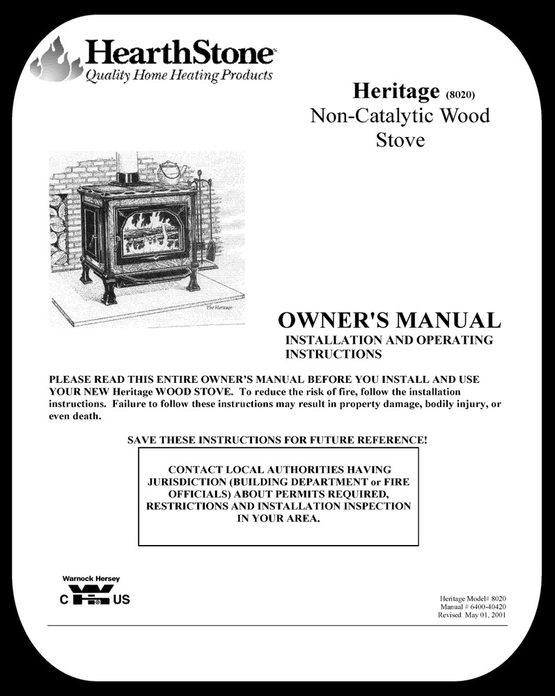 Hearthstone Heritage 8020 User Manual Instructions: 30 Pages Coil Bound