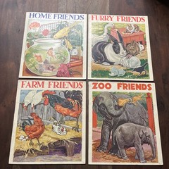 Vintage Linenette Books Animal Friends lot of 4 Sam’l Gabriel Sons & Co. 1941