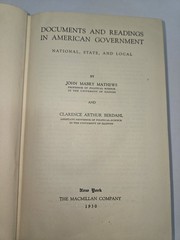1930 Documents and Readings in American Government John Mathews Clarence Berdahl