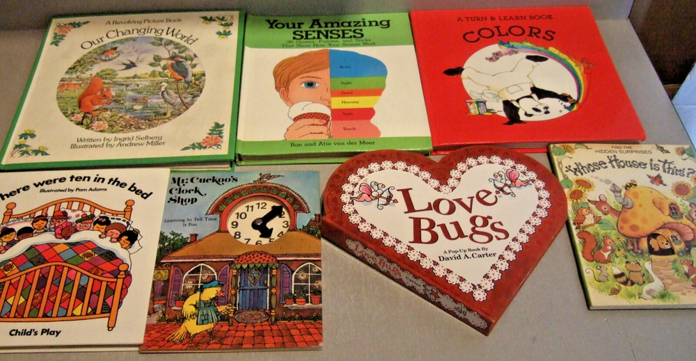 7 CHILDREN’S BOOKS LOVE BUGS, WHOSE HOUSE, AMAZING SENSES, CLOCK SHOP, 10 IN