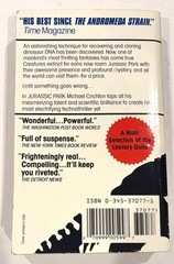 Jurassic Park by Michael Crichton 1991 Paperback Ballantine w/ Embossed Cover