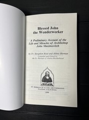 Blessed John the Wonderworker by Seraphim Rose and Abbot Herman, PB, reprint,New