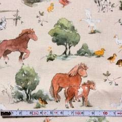 Acufactum Cotton Fabric 59×23 inches Farm Friends Print 100% Cotton