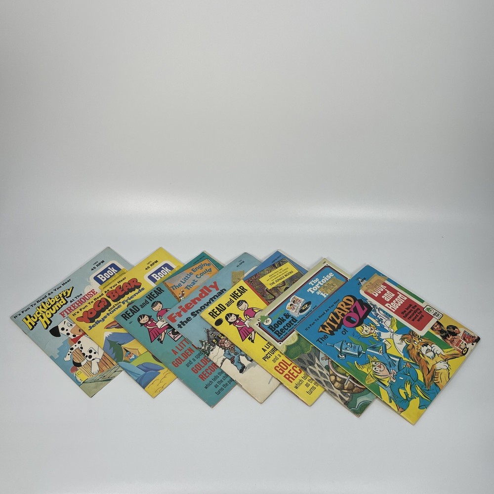 Vintage Lot (7) Book & Hear Record Books OZ, Yogi, Little Engine 45 RPM *READ*