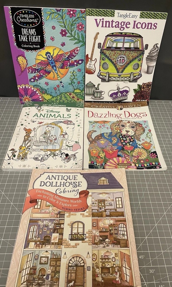 Coloring Book Mixed Lot Of 5 Disney Animals, Dollhouse, Retro, Birds And Insects