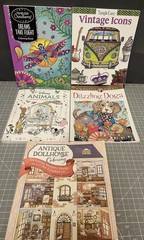 Coloring Book Mixed Lot Of 5 Disney Animals, Dollhouse, Retro, Birds And Insects