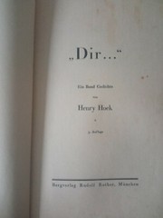 Henry Hoek – Dir… – Ein Band Gedichte – Gebundene Ausgabe