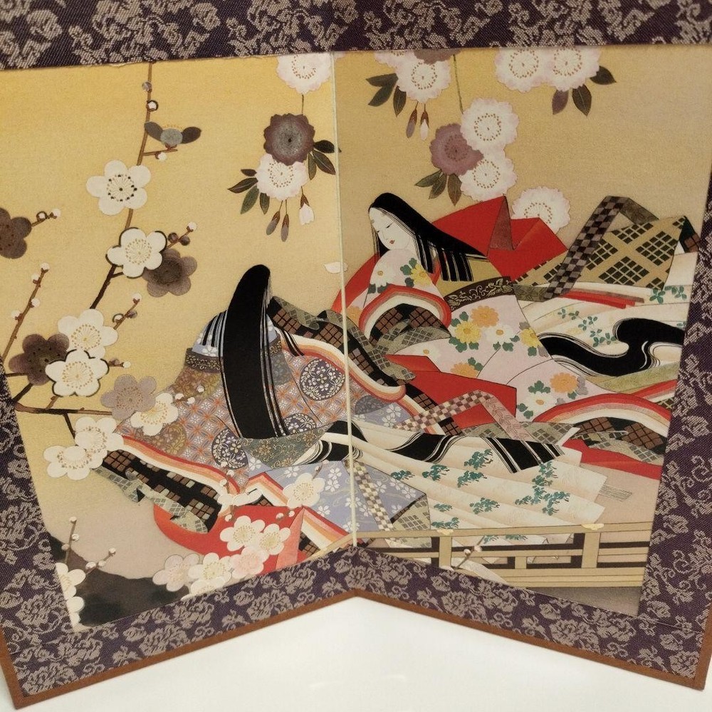 The Tale of Genji Foil Stamped 2-Folding Screen 23×26 inches