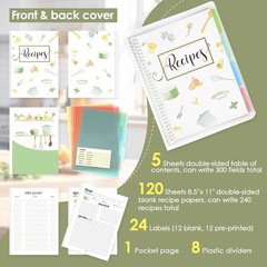 8.5″ x 11″ Recipe Book to Write in Your Own Recipes, Personal Blank Recipe Noteb