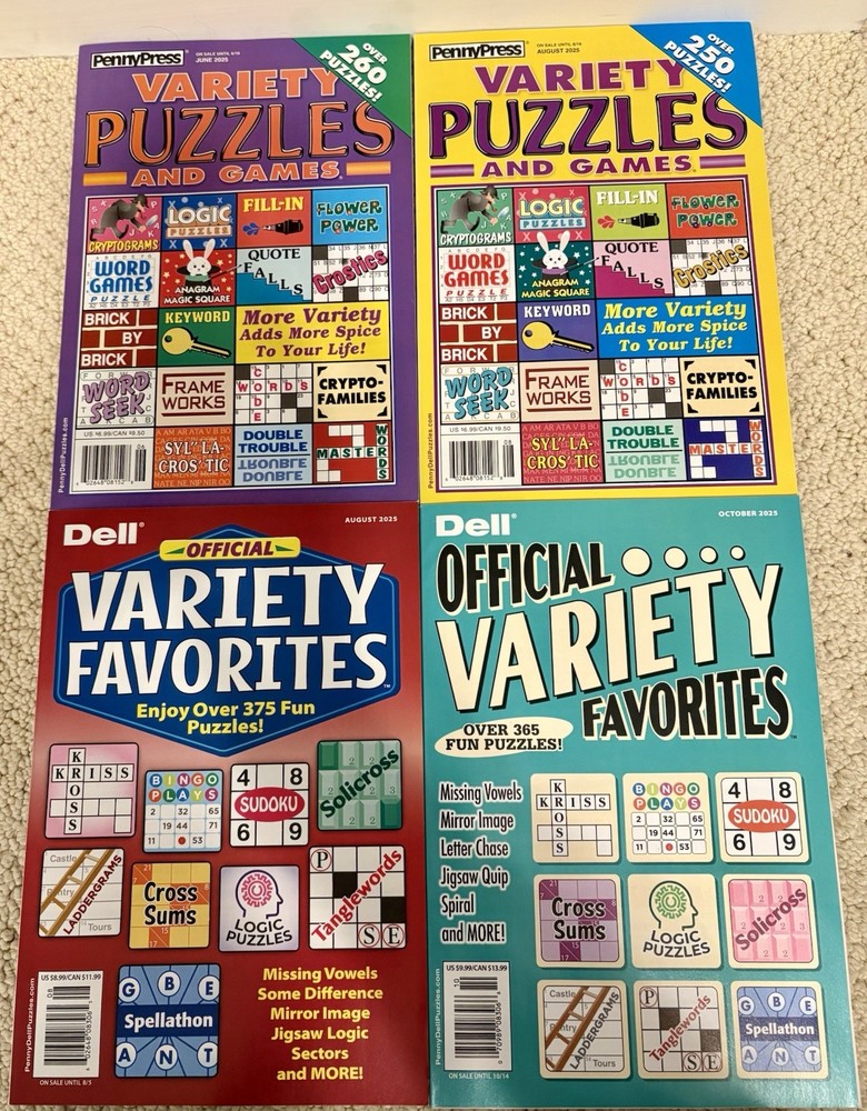 Lot of 4 New Penny Press & Dell Variety Puzzle Books: Official + Puzzles & Games
