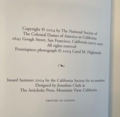 Colonial Dames America California National Society History 2004 HC