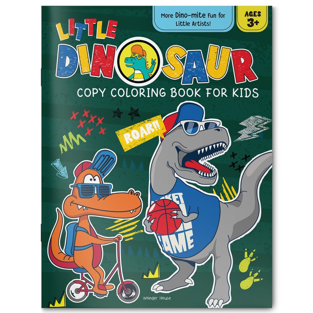 Little Dinosaur Copy Coloring Book For Kids Teal/Turquoise green
