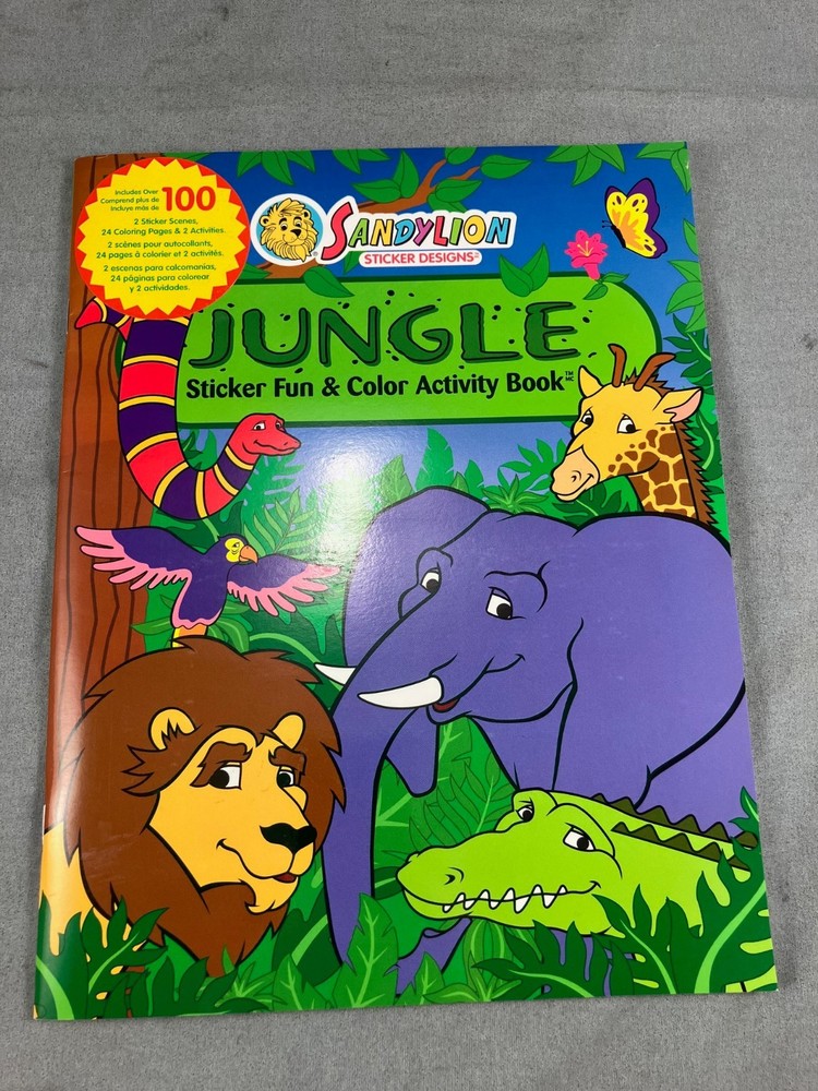 Sandylion JUNGLE Sticker Fun & Color Activity Book w/ Over 100 Stickers Vtg 2000