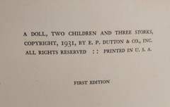 A Doll Two Children and Three Storks by Teresah, 1931 Stated First Edtion
