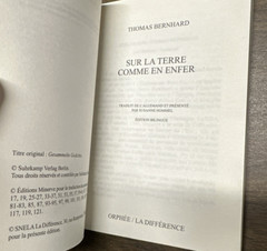(in French & German) Sur la terre comme en enfer by Thomas Bernhard (2012/SC) LN