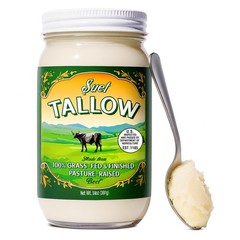 Grass-Fed Beef Tallow, Pasture Raised, Nutrient-Rich Suet, 14oz Glass Jar