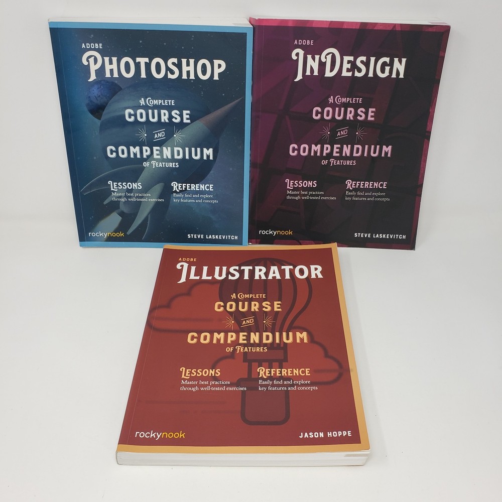Adobe Course Books Lot of 3 (Illustrator, Photoshop, InDesign, PB, Rocky Nook)
