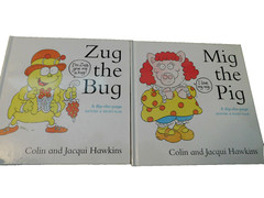 Vtg Lot MIG THE PIG & ZUG THE BUG Flip the page Rhyme & LEARN TO Read Books FUN