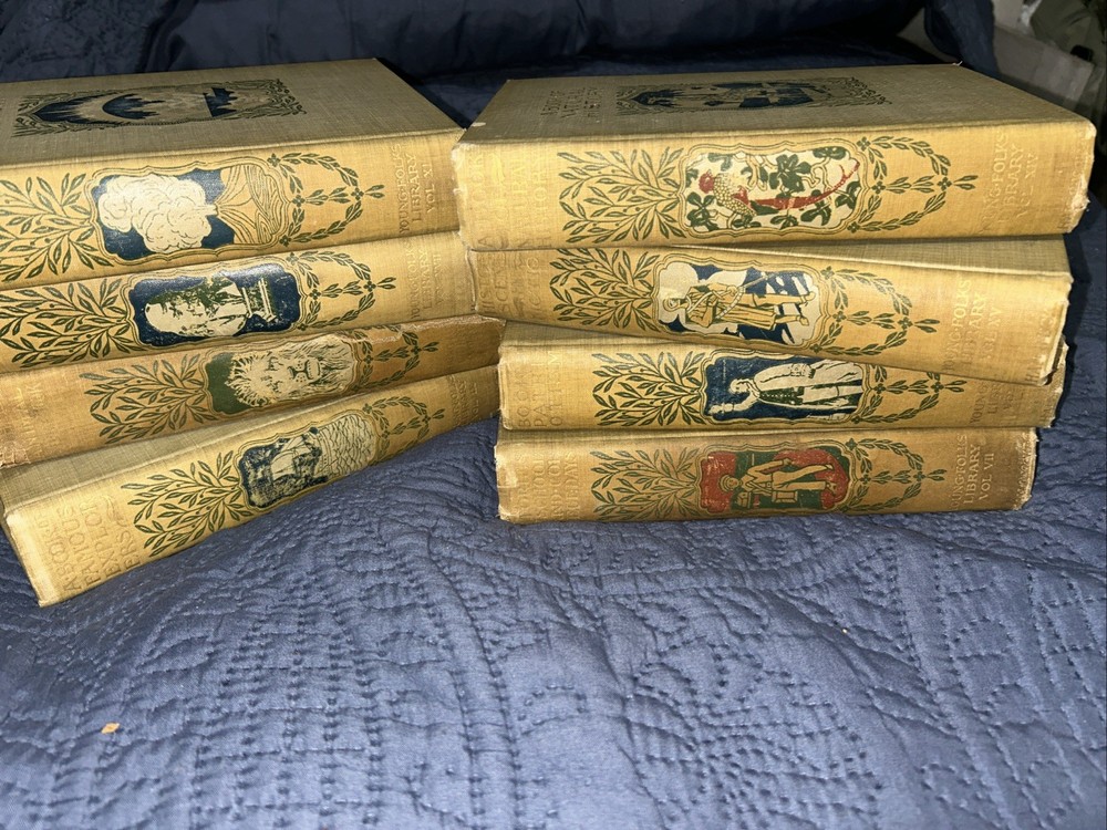 LOT OF 8 YOUNG FOLK’S LIBRARY HARDCOVER Volumes- 1902 See Photos For Titles-GOOD