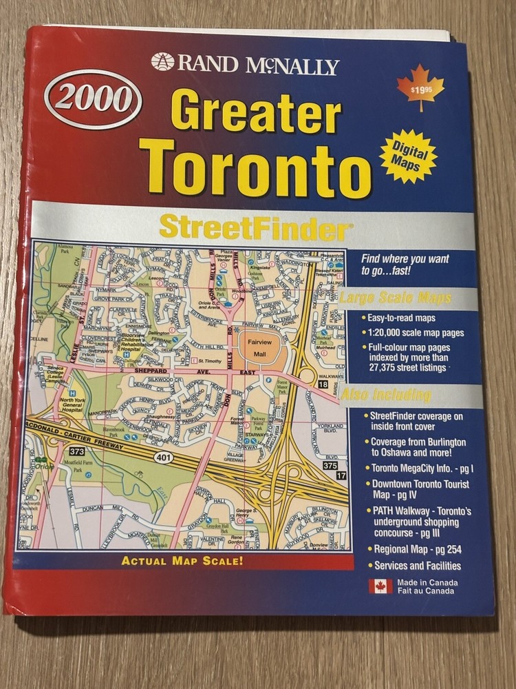 2000 Rand McNally Greater Toronto Streetfinder Atlas Guide Ontario Canada