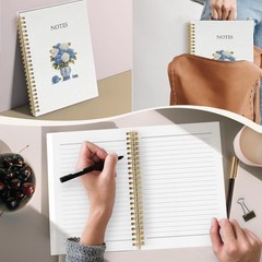 Spiral Notebook Journal Chinoiserie Hydrangea Floral Hardcover 5.5×8.3in