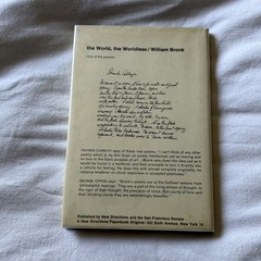 THE WORLD, THE WORLDLESS By William Bronk Paperback 1964 SIGNED