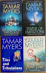 TAMAR MYERS A Den Of Antiquity Mystery Tiles And Tribulations And More Lot of 4
