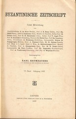 Byzantinische Zeitschrift, 6. Band, 1. – 4. Heft Krumbacher, Karl.: