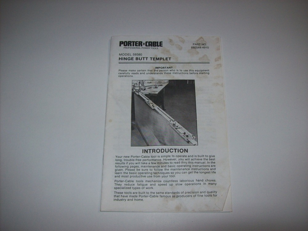 Porter Cable Hinge Butt Templet Model #59380 Instruction Manual, x