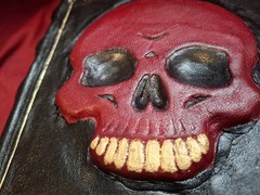 Chaos-Tom O’Neill-FORE EDGE PAINTING Leather Red Gold Skull One-of-a-Kind Manson