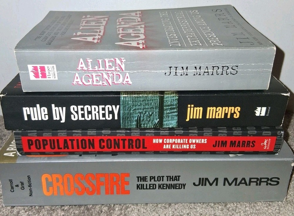 Lot of 4 Jim Marrs Books – Conspiracy Theory Books – Alien Agenda, Crossfire