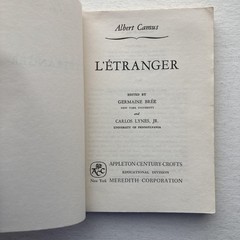 Vintage 1955 L’Étranger Albert Camus Appleton-Century-Crofts PB USA French Novel