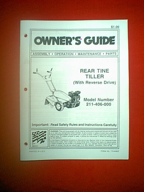 MTD REAR TINE ROTO TILLER WITH REVERSE MODEL 211-406-000 OWNER WITH PARTS MANUAL