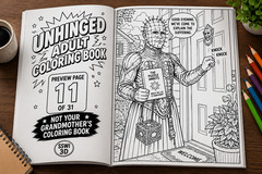 Unhinged Digital Adult Coloring Book | 31 Pages Pop Culture Satire & Chaos