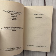 Wages of Sin Kate Benedict erotic pulp sleaze adult fiction PB 2000 Chimera Smut