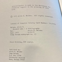 Pyramid Lake: A Bibliography by Alvin R. McAane PB Camp Nevada Monograph No. 1
